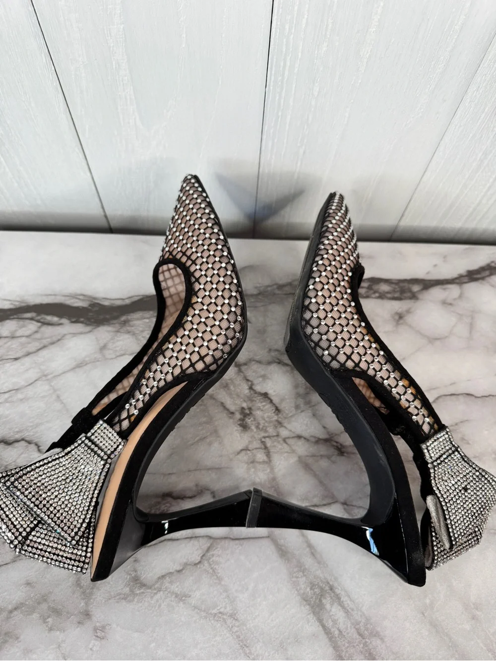 INC International Concepts Black Mesh Rhinestone Slingback Pumps